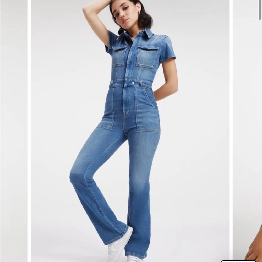 Good American fit for success bootcut denim jumpsuit